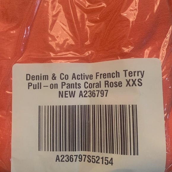 NWT DENIM & CO. ACTIVE FRENCH TERRY PULL-ON PANTS CORAL ROSE XXS & XXS-TALL - Picture 5 of 9